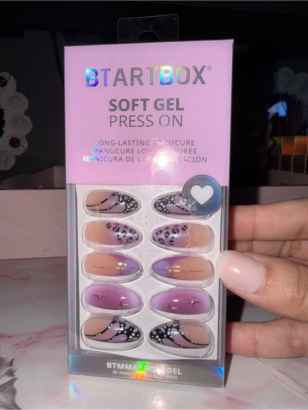BtartBox Soft Gel Press On Nails – Pink & Purple Design